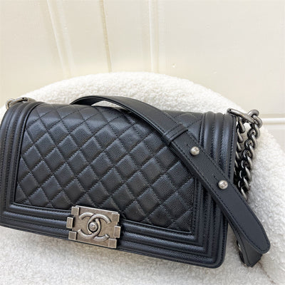 Chanel Medium 25cm Boy Flap in Black Caviar and RHW