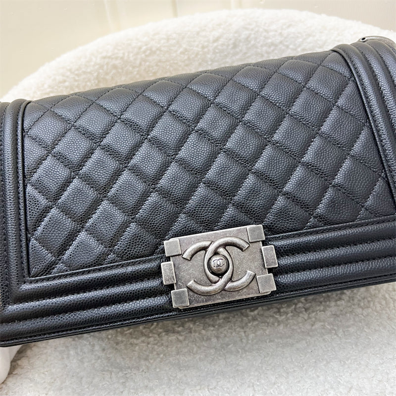 Chanel Medium 25cm Boy Flap in Black Caviar and RHW