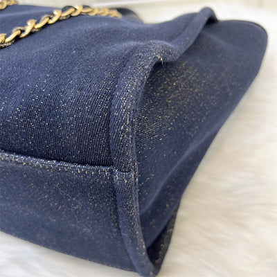 Chanel Large Deauville Tote in Navy Shimmery Fabric and GHW