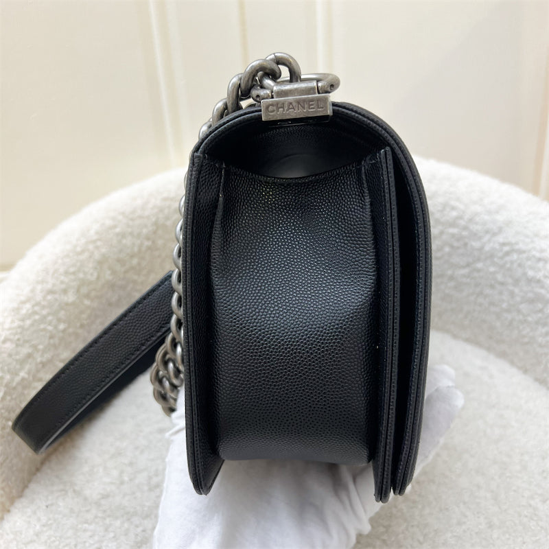 Chanel Medium 25cm Boy Flap in Black Caviar and RHW