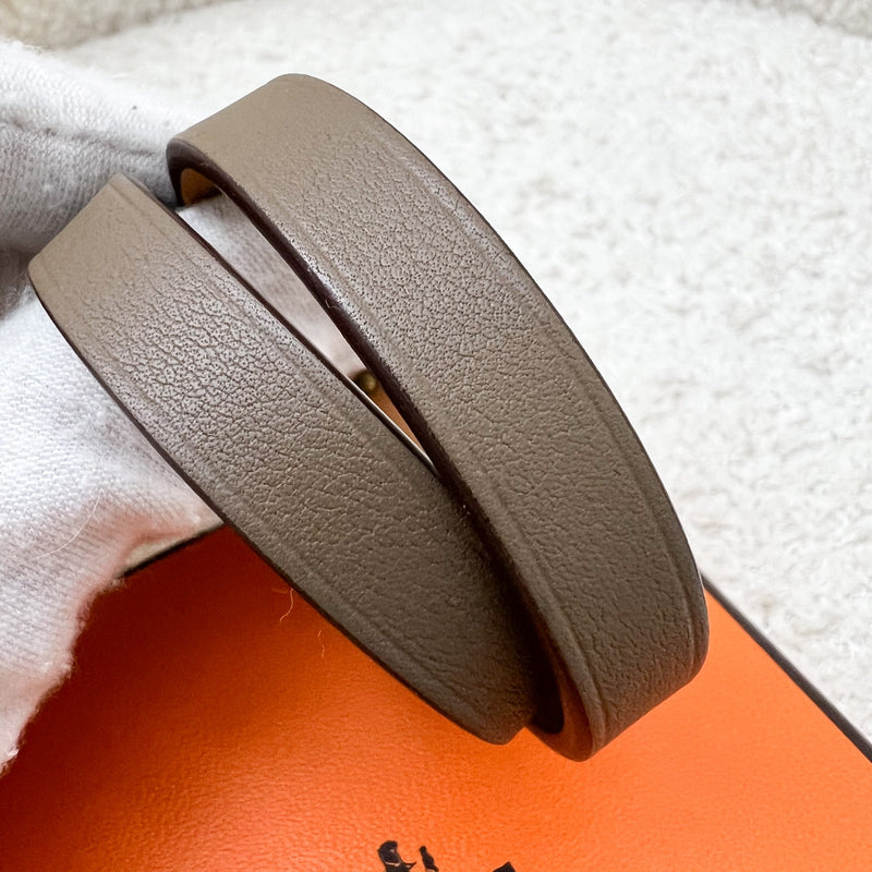Hermes Mini Kelly Double Tour Bracelet in Etoupe Swift Leather and RGHW Sz T1