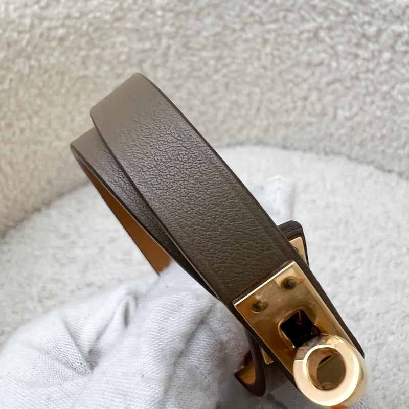 Hermes Mini Kelly Double Tour Bracelet in Etoupe Swift Leather and RGHW Sz T1