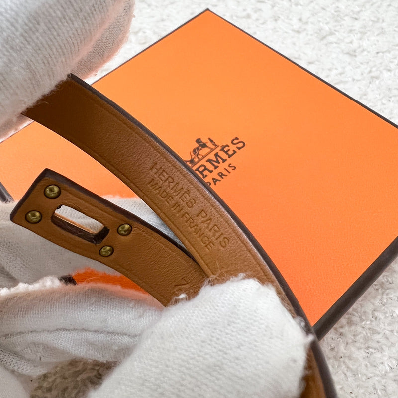 Hermes Mini Kelly Double Tour Bracelet in Etoupe Swift Leather and RGHW Sz T1