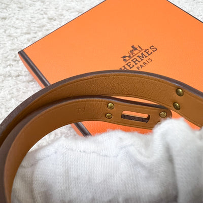 Hermes Mini Kelly Double Tour Bracelet in Etoupe Swift Leather and RGHW Sz T1