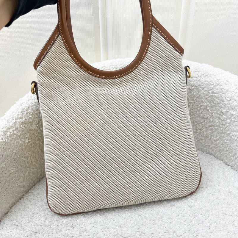 Miu Miu Mini Ivy Bag in Beige Canvas, Brandy Leather and GHW