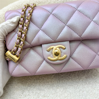 Chanel 21K Perfect Mini Square Adjustable Chain Flap in Iridescent Pink Caviar and AGHW