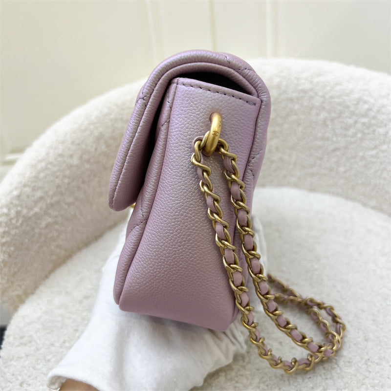 Chanel 21K Perfect Mini Square Adjustable Chain Flap in Iridescent Pink Caviar and AGHW