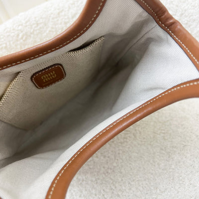 Miu Miu Mini Ivy Bag in Beige Canvas, Brandy Leather and GHW