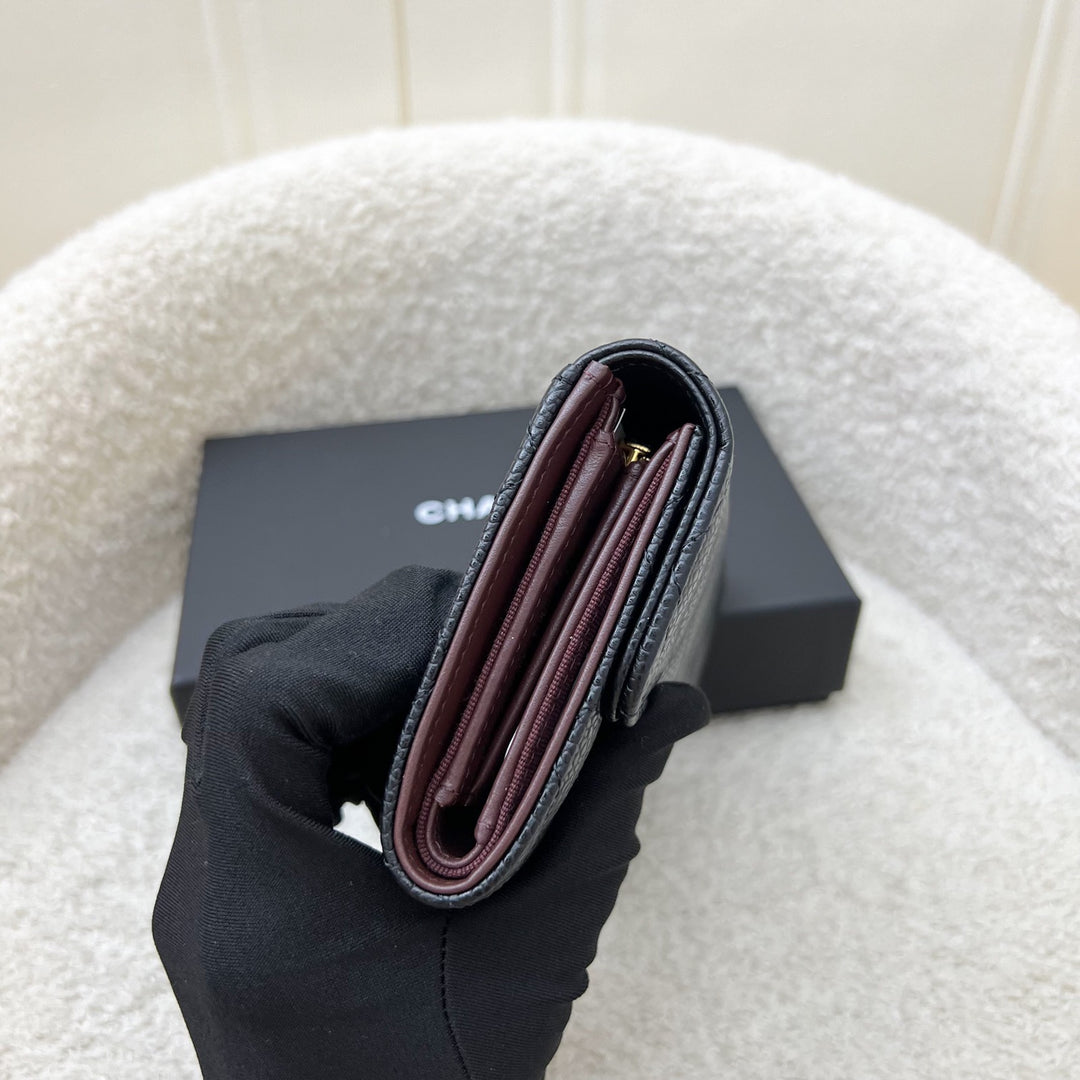Chanel Classic Medium Mid-Length Trifold Wallet in Black Caviar
