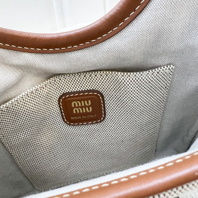 Miu Miu Mini Ivy Bag in Beige Canvas, Brandy Leather and GHW