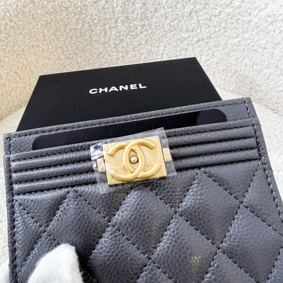 Chanel Boy Flat Card Holder in Dark Grey Caviar AGHW