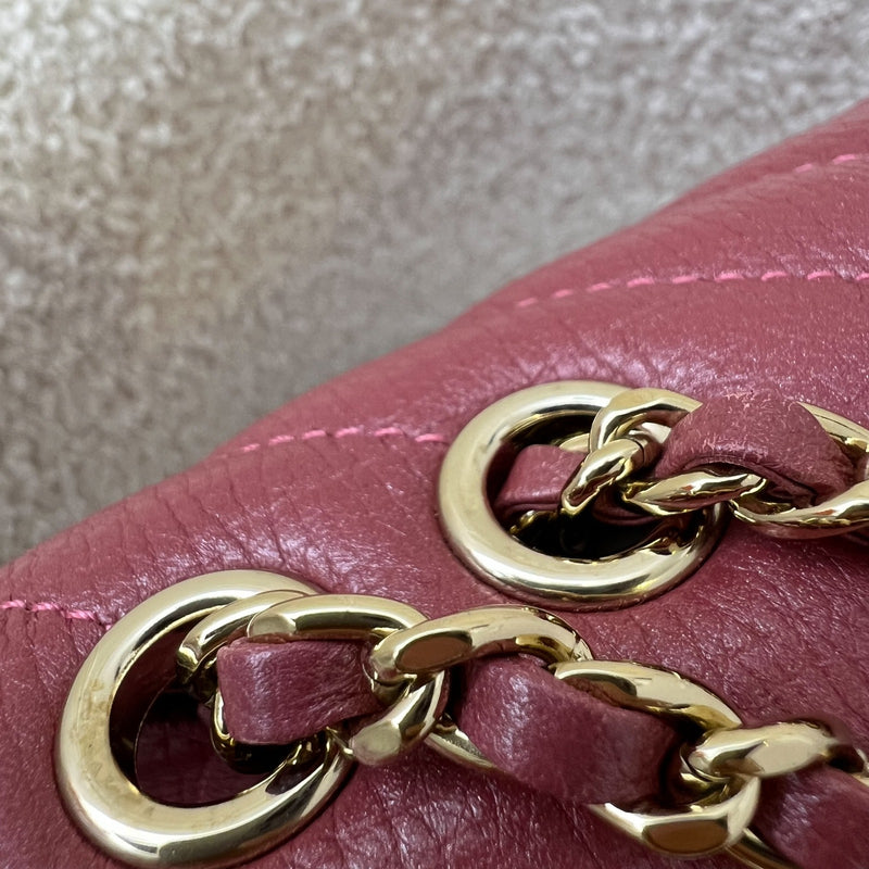 Chanel Medium Statement Flap in Chevron Quilted Dark Red / Pink Embossed Calfskin and LGHW (Model: A91587)