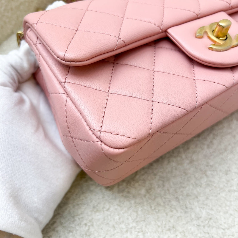 Chanel Pearl Crush Mini Rectangular Flap in 23K Pink Stiff Lambskin and AGHW