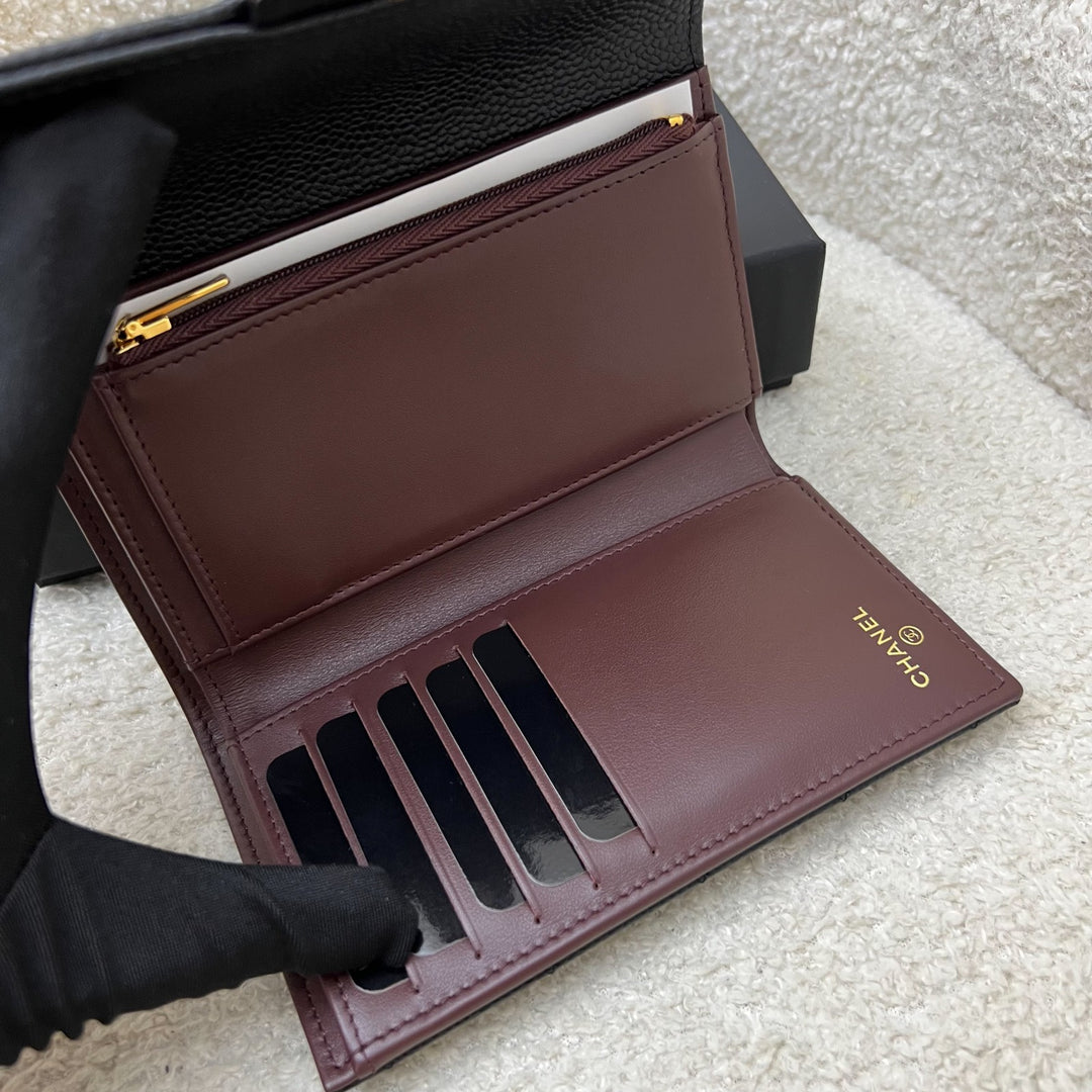 Chanel Classic Medium Mid-Length Trifold Wallet in Black Caviar