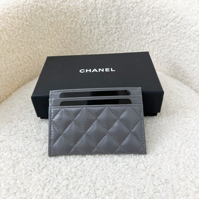 Chanel Boy Flat Card Holder in Dark Grey Caviar AGHW