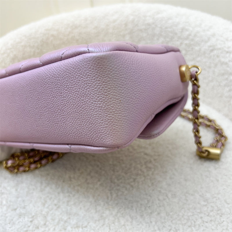 Chanel 21K Perfect Mini Square Adjustable Chain Flap in Iridescent Pink Caviar and AGHW