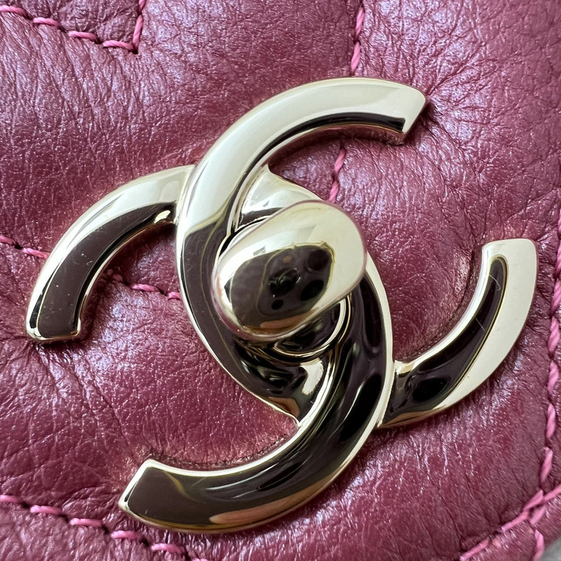 Chanel Medium Statement Flap in Chevron Quilted Dark Red / Pink Embossed Calfskin and LGHW (Model: A91587)