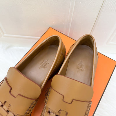 Hermes Mocassins Femme Kennedy Mosaique in Natural Leather
