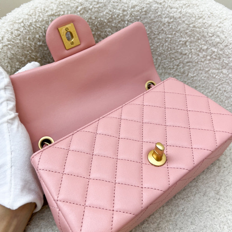 Chanel Pearl Crush Mini Rectangular Flap in 23K Pink Stiff Lambskin and AGHW