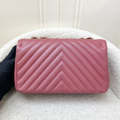 Chanel Medium Statement Flap in Chevron Quilted Dark Red / Pink Embossed Calfskin and LGHW (Model: A91587)