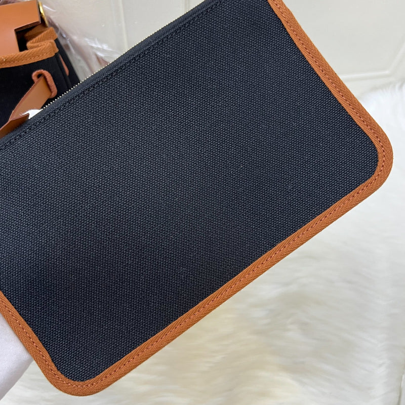 Hermes Herbag 31 Zip Retourne in Noir Black Canvas, Fauve Leather and GHW