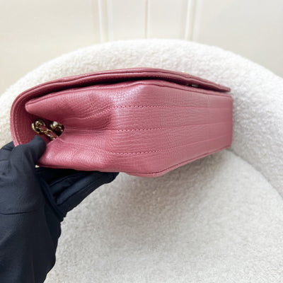 Chanel Medium Statement Flap in Chevron Quilted Dark Red / Pink Embossed Calfskin and LGHW (Model: A91587)
