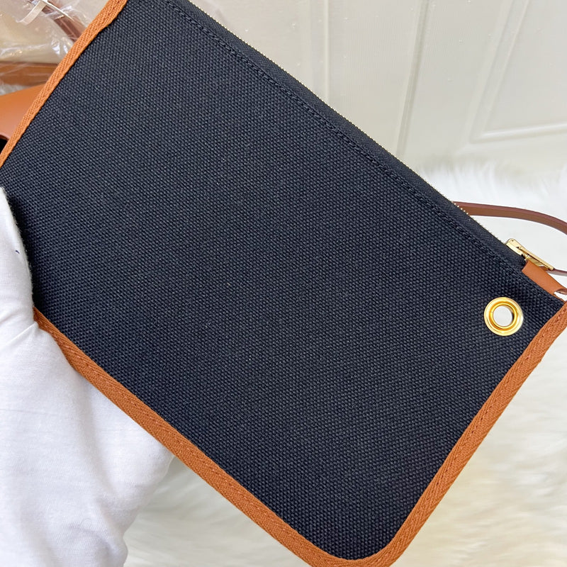Hermes Herbag 31 Zip Retourne in Noir Black Canvas, Fauve Leather and GHW