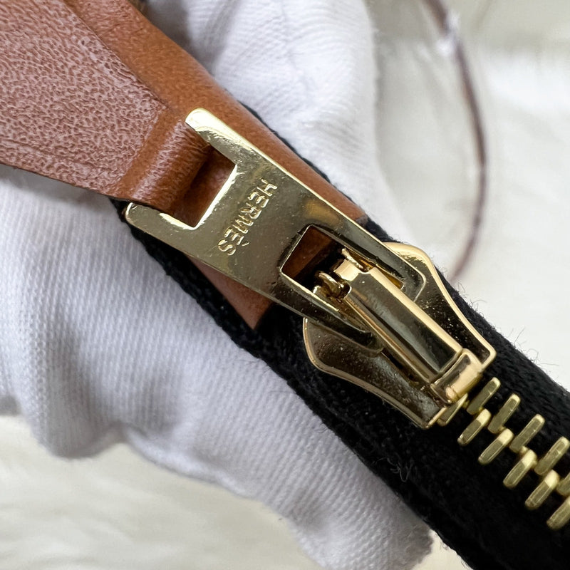 Hermes Herbag 31 Zip Retourne in Noir Black Canvas, Fauve Leather and GHW