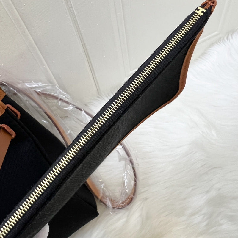 Hermes Herbag 31 Zip Retourne in Noir Black Canvas, Fauve Leather and GHW
