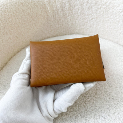 Hermes Calvi Card Holder in Gold Epsom Leather