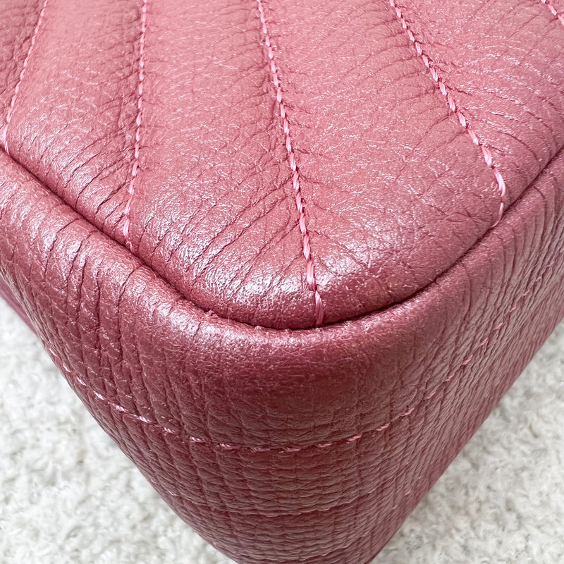 Chanel Medium Statement Flap in Chevron Quilted Dark Red / Pink Embossed Calfskin and LGHW (Model: A91587)