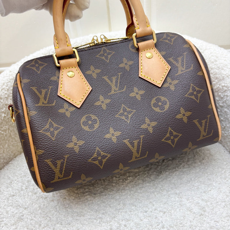 LV Speedy Bandouliere 20 in Monogram Canvas and Black Patterned Strap (Model: M46234)
