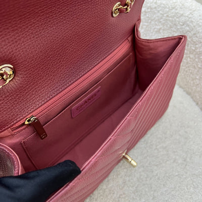 Chanel Medium Statement Flap in Chevron Quilted Dark Red / Pink Embossed Calfskin and LGHW (Model: A91587)