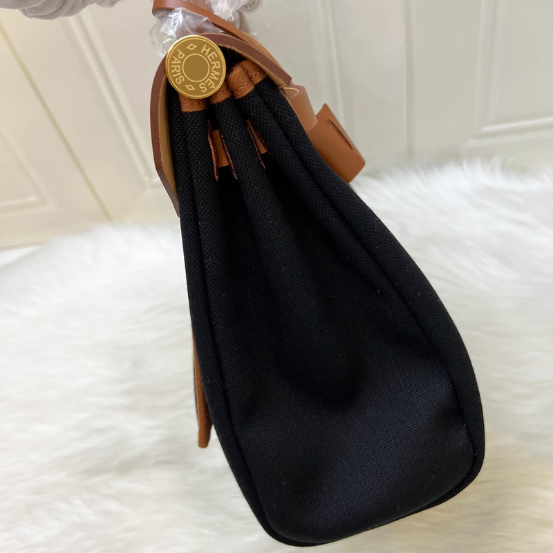 Hermes Herbag 31 Zip Retourne in Noir Black Canvas, Fauve Leather and GHW