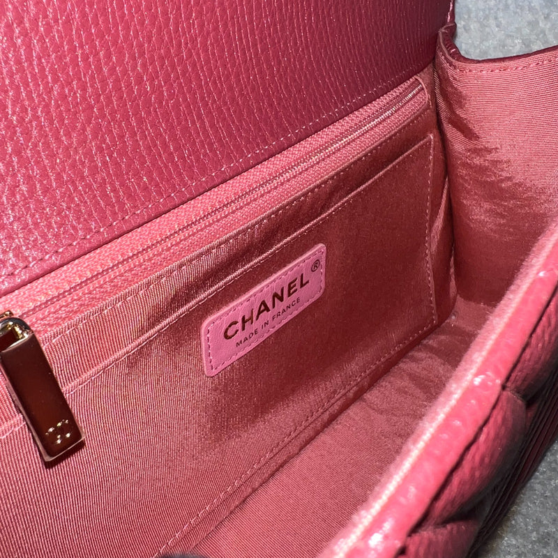 Chanel Medium Statement Flap in Chevron Quilted Dark Red / Pink Embossed Calfskin and LGHW (Model: A91587)