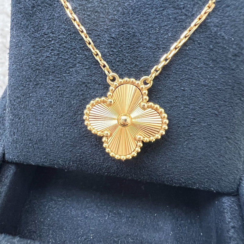 Van Cleef & Arpels VCA Vintage Alhambra Guilloché Pendant Necklace in 18K Yellow Gold (Extended by 5cm) (Ref: VCARP4KL00)