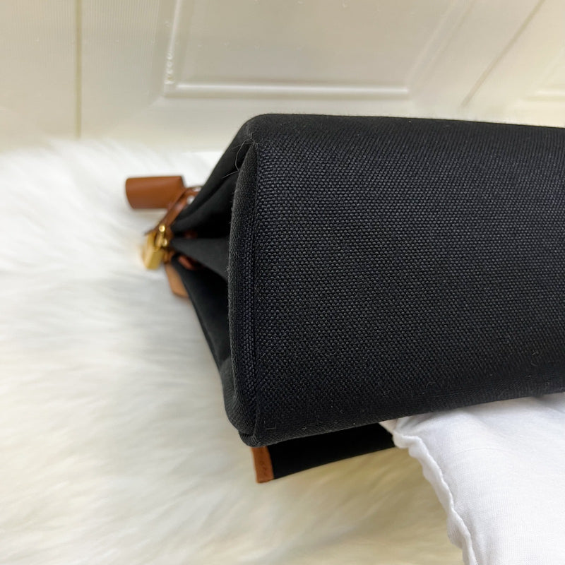 Hermes Herbag 31 Zip Retourne in Noir Black Canvas, Fauve Leather and GHW