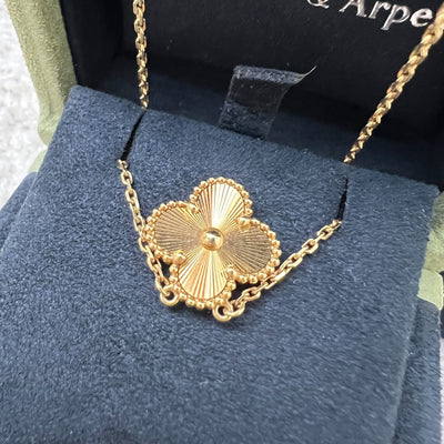 Van Cleef & Arpels VCA Vintage Alhambra Guilloché Pendant Necklace in 18K Yellow Gold (Extended by 5cm) (Ref: VCARP4KL00)