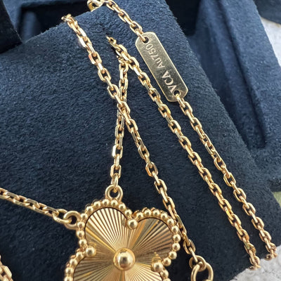 Van Cleef & Arpels VCA Vintage Alhambra Guilloché Pendant Necklace in 18K Yellow Gold (Extended by 5cm) (Ref: VCARP4KL00)