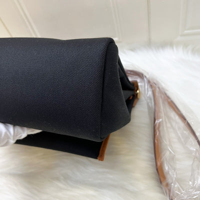Hermes Herbag 31 Zip Retourne in Noir Black Canvas, Fauve Leather and GHW