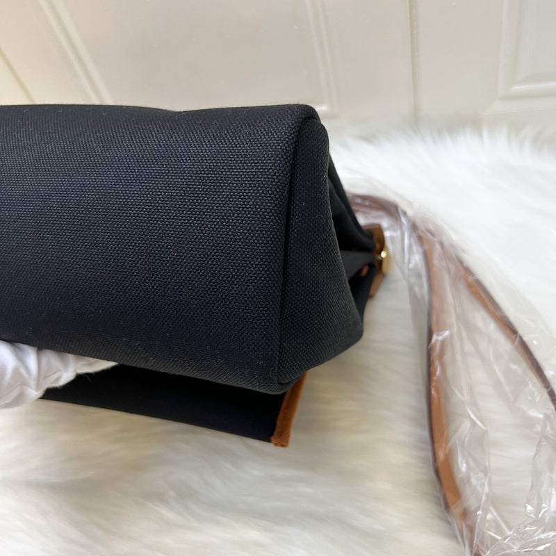 Hermes Herbag 31 Zip Retourne in Noir Black Canvas, Fauve Leather and GHW