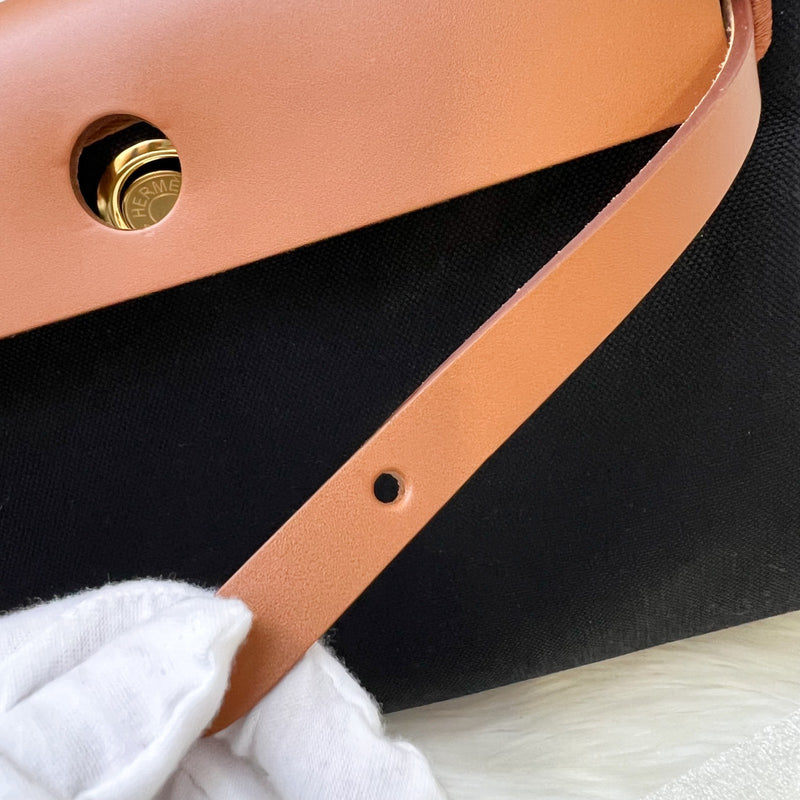 Hermes Herbag 31 Zip Retourne in Noir Black Canvas, Fauve Leather and GHW