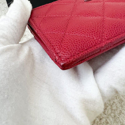 Chanel Classic Zip Card Holder / Small Wallet in Raspberry Red Caviar SHW