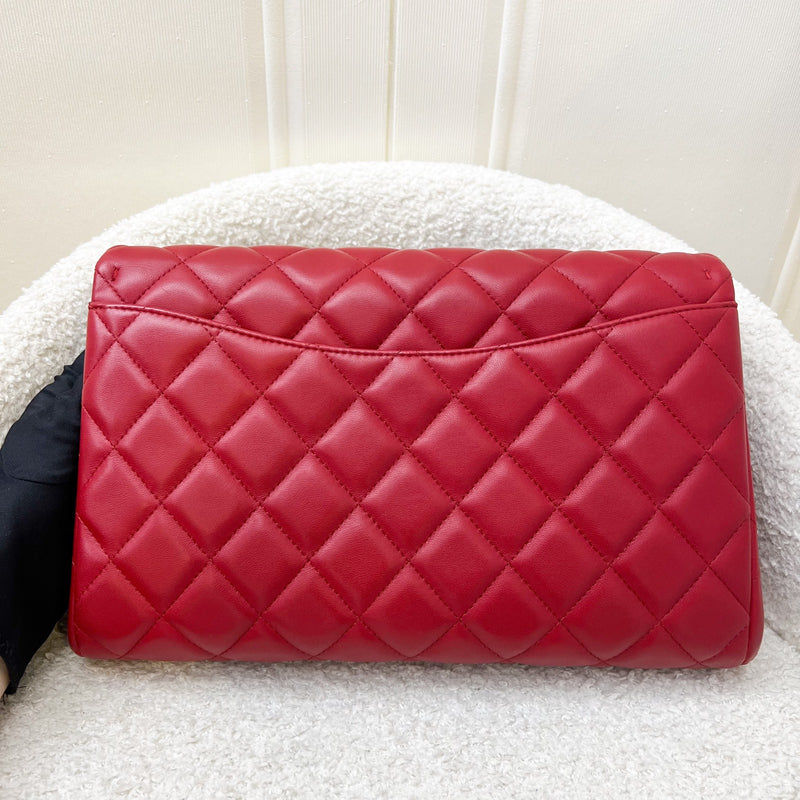 Chanel Classic Timeless Clutch with Chain in Red Lambskin and SHW (Model: A65051)