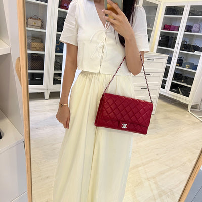 Chanel Classic Timeless Clutch with Chain in Red Lambskin and SHW (Model: A65051)