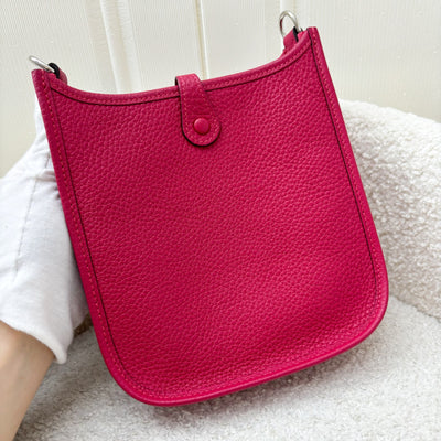 Hermes Mini Evelyne 16 in Framboise Pink Clemence Leather, Flipperball Canvas Strap and PHW