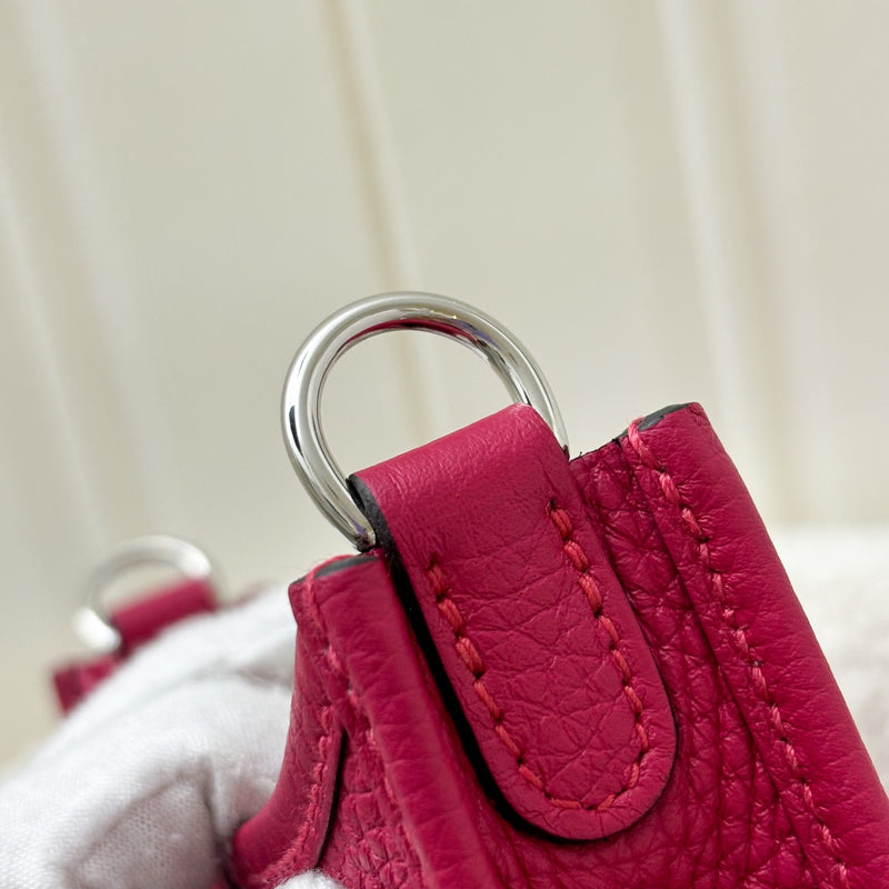 Hermes Mini Evelyne 16 in Framboise Pink Clemence Leather, Flipperball Canvas Strap and PHW