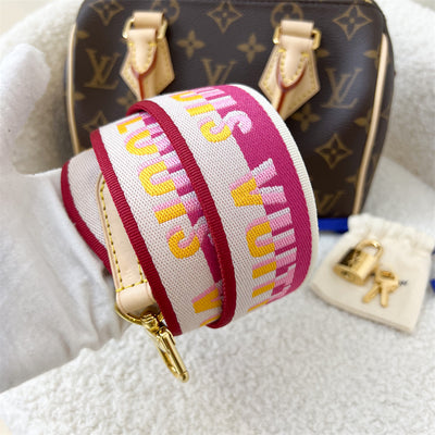 LV Speedy Bandouliere 20 in Monogram Canvas and Pink Patterned Strap