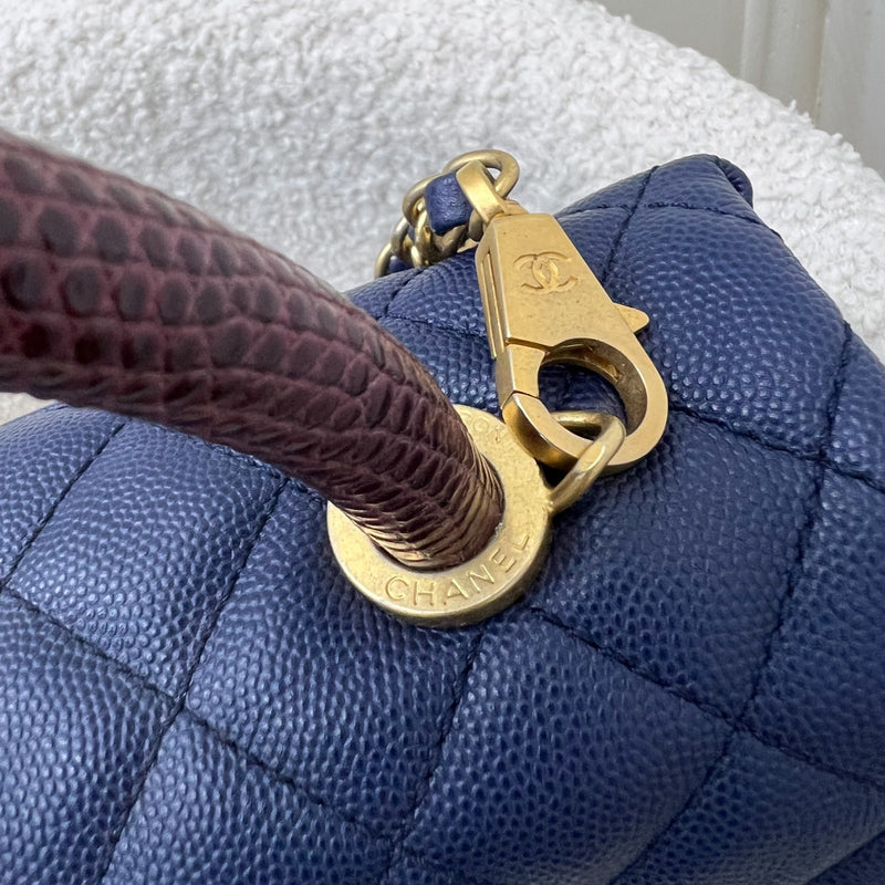 Chanel Medium 29cm Coco Handle in Navy Blue Caviar, Burgundy Lizard Handle and AGHW