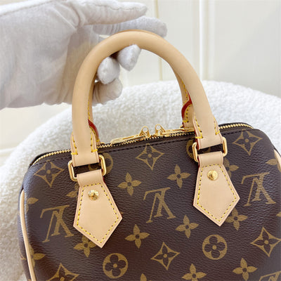 LV Speedy Bandouliere 20 in Monogram Canvas and Pink Patterned Strap